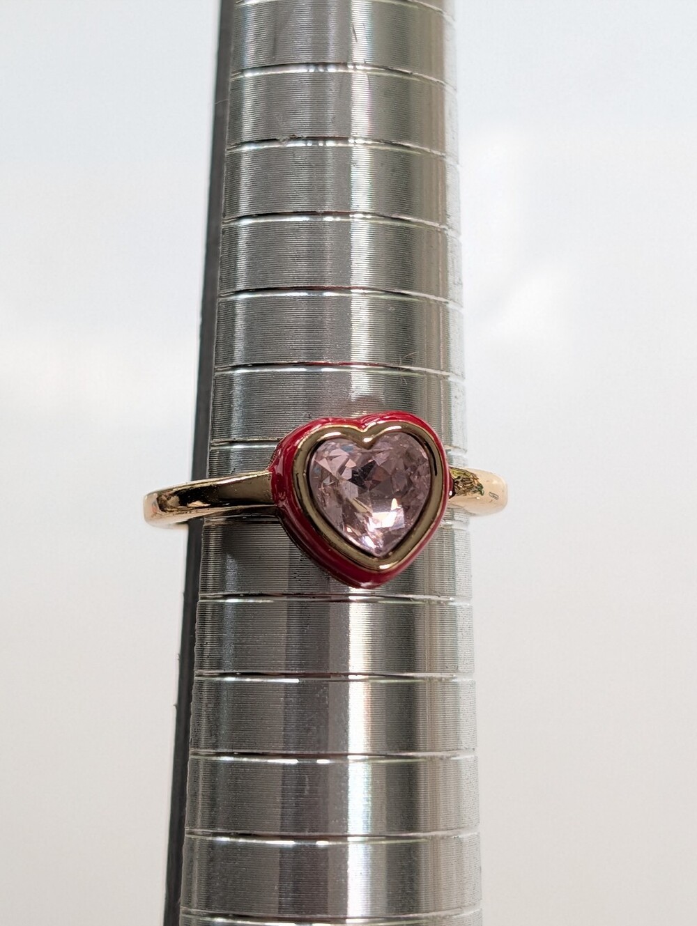 Vintage Y2K 2000s Enamel Rhinestone Stackable Heart Rectangle Gold Tone Rings - Picture 4 of 6